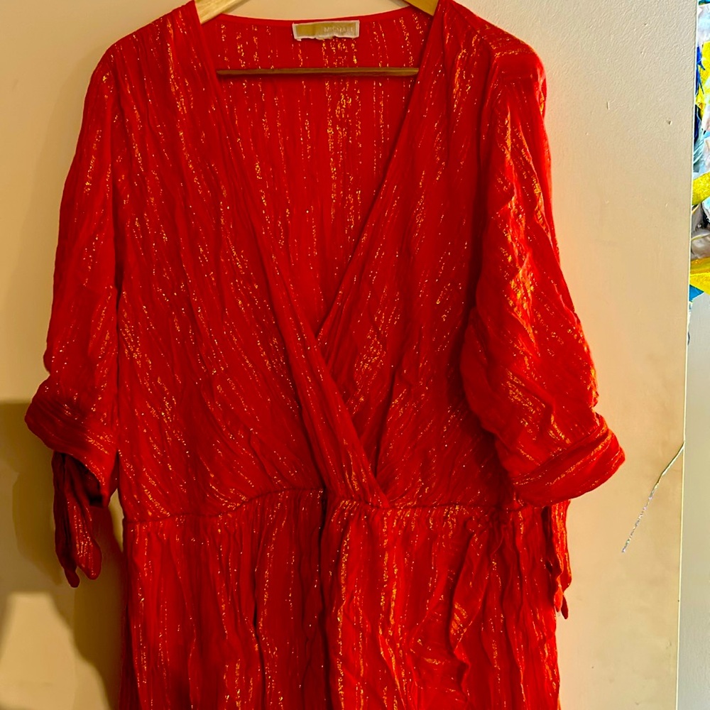 Michael Kors dress. Poppy and gold metallic stripes